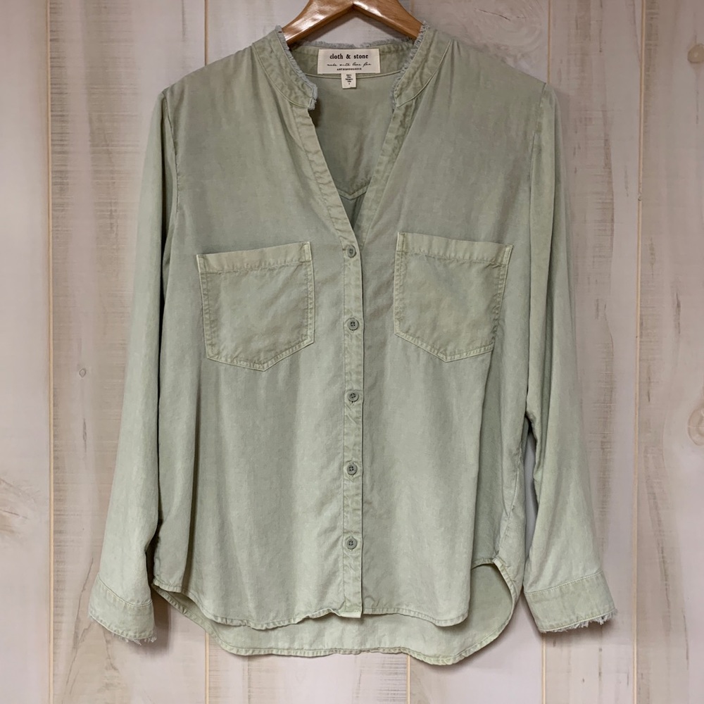 Anthro Cloth & Stone Green Tencel Shirt S - Picture 2 of 7